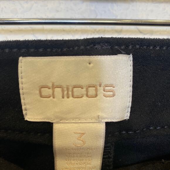 Chico’s Black Sueded Straight Leg Pants Pull On w/ Button EUC Sz 16 Polyester - Picture 4 of 14